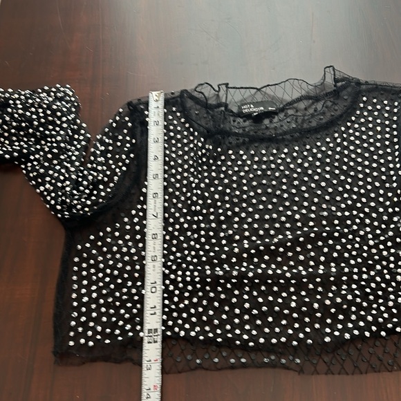 Hot & Delicious Kylie Long Sleeve Embellished Rhinestone Sheer Crop Top Size S - Picture 13 of 13
